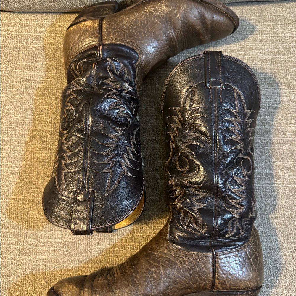 Nocona Vintage Brown with Black Shaft Western Cowboy Boots Size 10D - Picture 9 of 12
